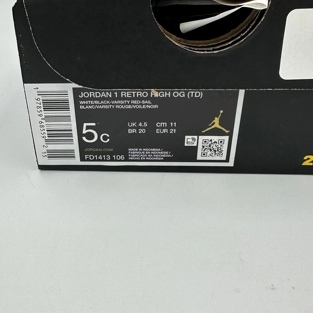 [FD1413-106] Air Jordan 1 Retro High OG Toddler 'Black Toe Reimagined' *NEW* 5C